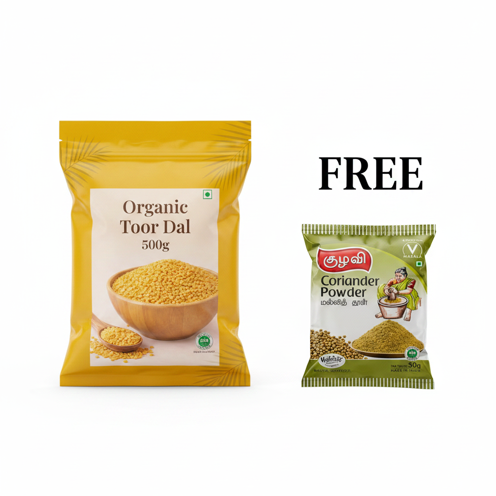 Organic Toor Dal 500g with Free Coriander Powder 50g